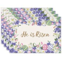 NLUS He is Risen Easter Placemats Set of 4 Christian Cross Lily Flowers - $211.24 MXN