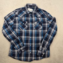 Aeropostale Shirt Mens Size Medium Pearl Snap Plaid Blue Western Style C... - $22.94