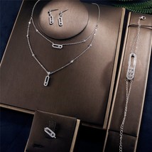4 Pcs Set Trendy Dainty Cubic Zirconia Earring Necklace Ring Bracelet Jewelry Se - £31.52 GBP