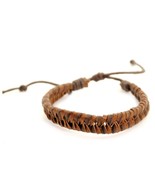 NATURAL LEATHER SURFER BRACELET Brown Tight Braided Men Women Hemp Adjus... - $55.22 MXN