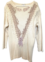 Mexico Vintage Beaded Silk Embroidery and Lace Adorned Sweater Cotton Bl... - $45.50