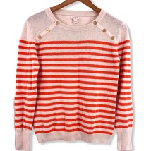 J Crew Beige Sweater Orange Stripe Button Collar Detail - £16.17 GBP