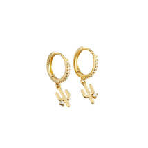 Anyco Earrings Gold Plated Luxury Pave Round Cactus Hanging Stud For Women  - £17.26 GBP