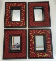 Set of 4 Decorative Wood &amp; Beautifully Colored  Fabric Mirrors 10.25&quot; X 8.5&quot; - £47.62 GBP