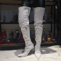 White Pointed Toe Boots Over The Knee Wide Thigh High Booties Ladies High Heels  - £207.95 GBP