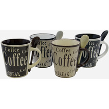 Gibson Bareggio 8 Piece 13 Ounce Coffee Mug with Spoon Set, Service for 4 - £45.18 GBP