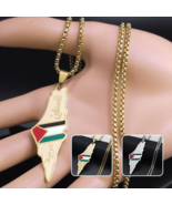 Palestine Israel Map Pendant Necklaces For Men Women Stainless Steel Gol... - $179.63 MXN