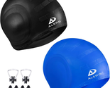 2 Pack Unisex Swim Caps with 3D Ear Protection, Durable Flexible Silicon... - $18.53