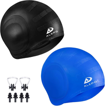 2 Pack Unisex Swim Caps with 3D Ear Protection, Durable Flexible Silicon... - $18.53