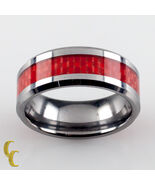 Éternel Bande Tungsten Carbure Bague W / Texturé Rouge Rayure Taille 8.25 - $185.78 CAD