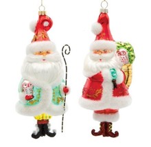 Silvestri Demdaco Boho Santa Claus GLASS Christmas Ornaments Set of 2 - £18.32 GBP