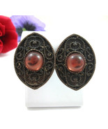 DAUPLAISE CopperTone ROSE Cab Eye Clip On EARRINGS Vintage Designer Sign... - $26.30 CAD