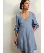 Boden Blue Flippy 100% Linen Dress V-Neck Long Sleeve Chambray Size US 6... - $39.90