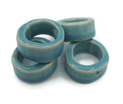 4Pc 30mm Handmade Ceramic Macrame Tube Bead Large Hole Blue Decorative C... - £25.01 GBP
