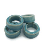 4Pc 30mm Handmade Ceramic Macrame Tube Bead Large Hole Blue Decorative C... - £25.09 GBP