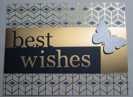Handmade card Cream Gold Navy Blue Best Wishes Dimensional Butterfly w/envelope - £4.80 GBP