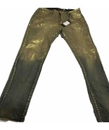 NWT MYSTIQ Womens High Waisted Jeans SZ 15 Unique Gold Shimmer Spray Pai... - £19.28 GBP