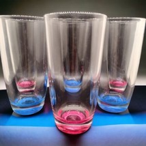 Crisa Clear Drinking Glasses Weighted Neon Bottoms Stackable Pink Blue 9 oz  - $23.70