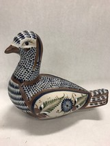 Vintage Pottery Mexico Tonala Santana bird hen figurine brown blue white - £38.93 GBP