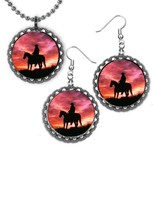 Cowboy sunset Horizon nature Earrings &amp; necklace set great gift silver c... - $163.27 MXN