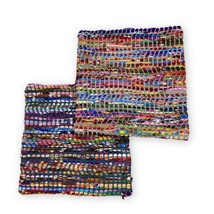 Pair Multicolor Striped Rag Rug Chindi Pillow Cover 19” Square Multi Fabric - $34.64