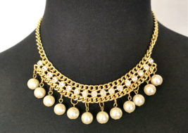 Women&#39;s Jewelry Imitation Pearl Chunky Gold Tone Bib Necklace  - £9.59 GBP