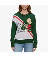 Peanuts Womens Sweater Green Multicolor Charlie Brown Snoopy Christmas Tree - $70.49 CAD