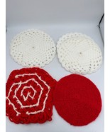 Vtg POT HOLDERS Hand Crocheted Potholder HOT PADS - Red White Lot of 4 - $9.74