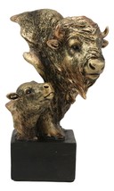 Ebros Gift 6&quot; Tall Wild Bison and Calf Head Bust Figurine with Black Pedestal - £16.83 GBP