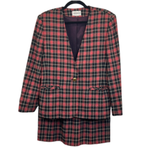 Vintage Haberdashery Plaid Womens Wool Suit Red 12P Petite 2pc Skirt Jacket  - £39.59 GBP