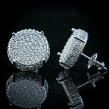 Mens Large Round Micro Pave 925 Sterling Silver CZ Hip Hop Stud Earrings - £23.62 GBP