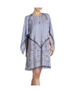 BCBG Bardot Printed Long Sleeve Dress S Blue Floral Lined Keyhole Pullover - £111.59 GBP