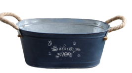 Rustic Snowy Days Navy Dark Blue Oval Tub Bucket Metal Gift Basket Rope Handles - £6.25 GBP