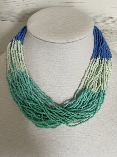 Primary image for TALBOTS TWO TONE Blue Teal  OMBRE SEED BEAD NECKLACE 18”+ 3”INCH Adjustable NEW