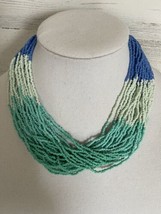 Talbots Two Tone Blue Teal Ombre Seed Bead Necklace 18”+ 3”INCH Adjustable New - $18.99