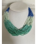 TALBOTS TWO TONE Blue Teal  OMBRE SEED BEAD NECKLACE 18”+ 3”INCH Adjusta... - £14.93 GBP