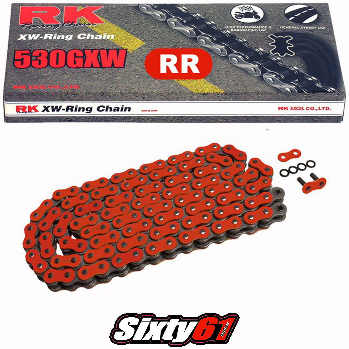 Kawasaki ZX14R RED RK GXW Chain 150 Link 530 Pitch XW-Ring for Extended Swingarm Kawasaki ZX14R RED RK GXW Chain 150 Link 530 Pitch XW-Ring for Extended Swingarm