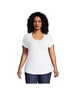 Lands&#39; End Womens Jersey U-neck T-Shirt White Petite Medium 10-12 - £16.21 GBP