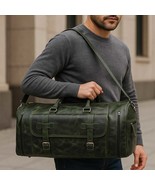 Personalised Dark Green Leather Duffle Bag – Handmade Weekender Travel Bag - $8,021.91 MXN