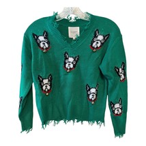 Girls Green Distressed Sweater – Dog Face Pattern w Jingle Bells – Size L - €24,08 EUR