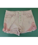 Ardene Women&#39;s Med High Waist Pink Distressed Crochet Button Fly Cut Off... - $7.92