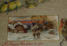 Tit Birds on a Branch, Wintr Scene and Robin Antique New Year Postcard  - £5.63 GBP