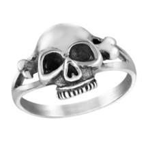 Fierce Punk Skull and Crossbones Sterling Silver Band Ring-8 - £17.04 GBP