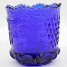 Mosser Glass Cobalt Blue Sugar Bowl Grape &amp; Cable Pattern Spooner Vintage  - $17.79