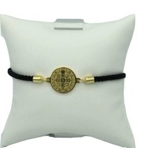 Saint St Benedict Bracelet Adjustable black Cord Medal Pulsera negra  San Benito - £11.77 GBP