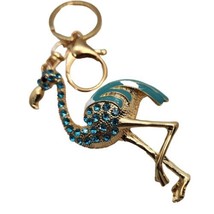 Fashion Flamingo Key Ring Purse Fob Aqua Blue Large Bling Sparkle 6&quot; Large Wink - £14.00 GBP