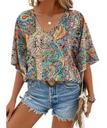 Paisley Print Vintage Bat Sleeve Ethnic Style V-Neck Loose Blouse (XL) NEW - $20.55 CAD