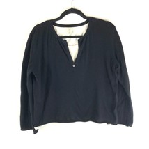 J. Jill Black White V-Neck Layered Fleece Pullover Cotton Top Size Petite L - £11.56 GBP