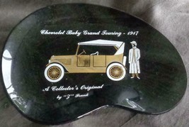 Vintage Grey Glass Kidney Shaped Dish 1917 Chevrolet Baby Grand Touring Transfer - £15.95 GBP