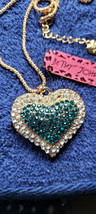 New Betsey Johnson Necklace Heart Blueish White Rhinestone Valentine Love Nice - £11.84 GBP